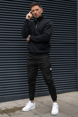 CHEVIOT CARGO TROUSERS - BLACK
