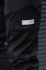 CHEVIOT CARGO TROUSERS - BLACK